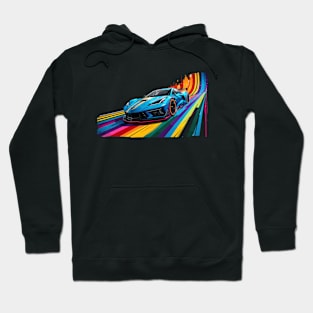 Rip Tide Blue C8 Corvette Supercar Racecar Muscle Car Rapid Blue Rainbow Road Corvette C8 Hoodie